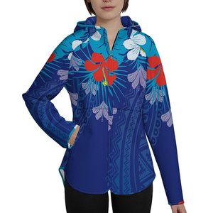 Giacca da <span class=keywords><strong>Donna</strong></span> alla Moda Personalizzabile Taglie Forti Lunga con Cappuccio Stampa su Richiesta Motivo Polinesiano Plumeria - Product Image 1