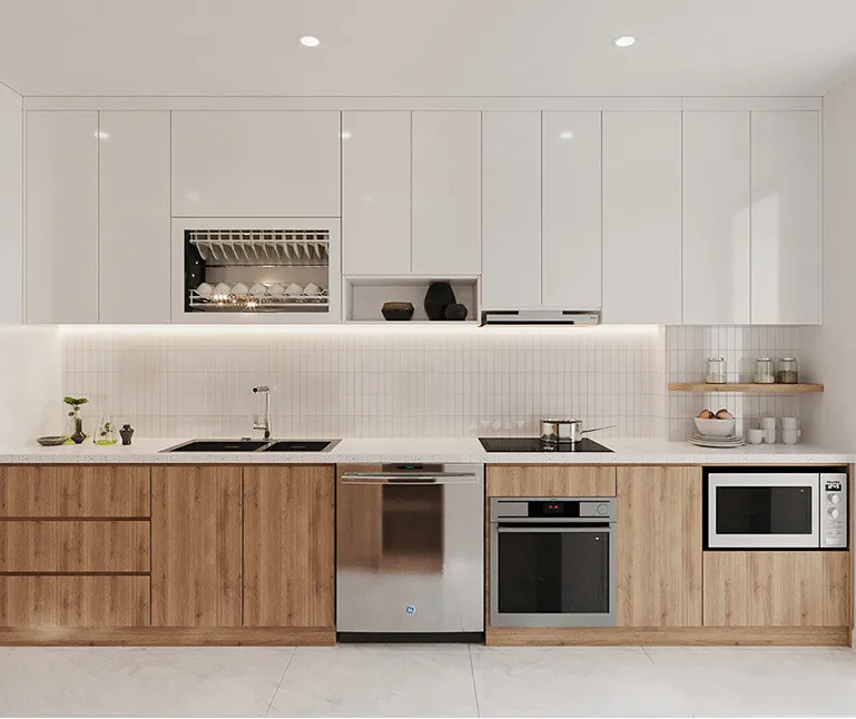 Tasarım Ais Modern tasarımlar High End ekonomik özel mobilya kullanılan küçük tam beyaz L şekilli melamin mutfak dolapları