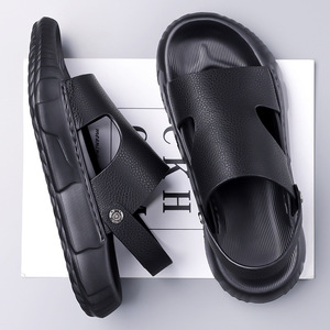 Sandalias de cuero genuino para hombre, con punta abierta, suela de goma, informales, para verano - Product Image 3