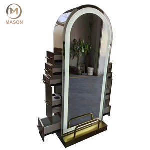 Estación de Espejo LED de Doble Cara para <span class=keywords><strong>Barber</strong></span>ía, Diseño de Arco de Hierro, Moderna, Ajustable, Iluminación Impermeable, Muebles de Estilismo de Salón Premium - Product Image 4