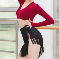 Falda de Baile Latino Ajustada con Borlas Negras para Mujer, Falda de Baile Asimétrica Sexy con Abertura Lateral Alta para Salsa y Tango