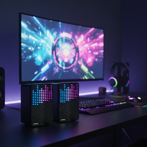 Haut-parleurs pour ordinateur portable/<span class=keywords><strong>PC</strong></span>, prix d'usine, 2.0 USB filaire, jeu portable, léger, lumineux, double canal, lumière arc-en-ciel - Product Image 5