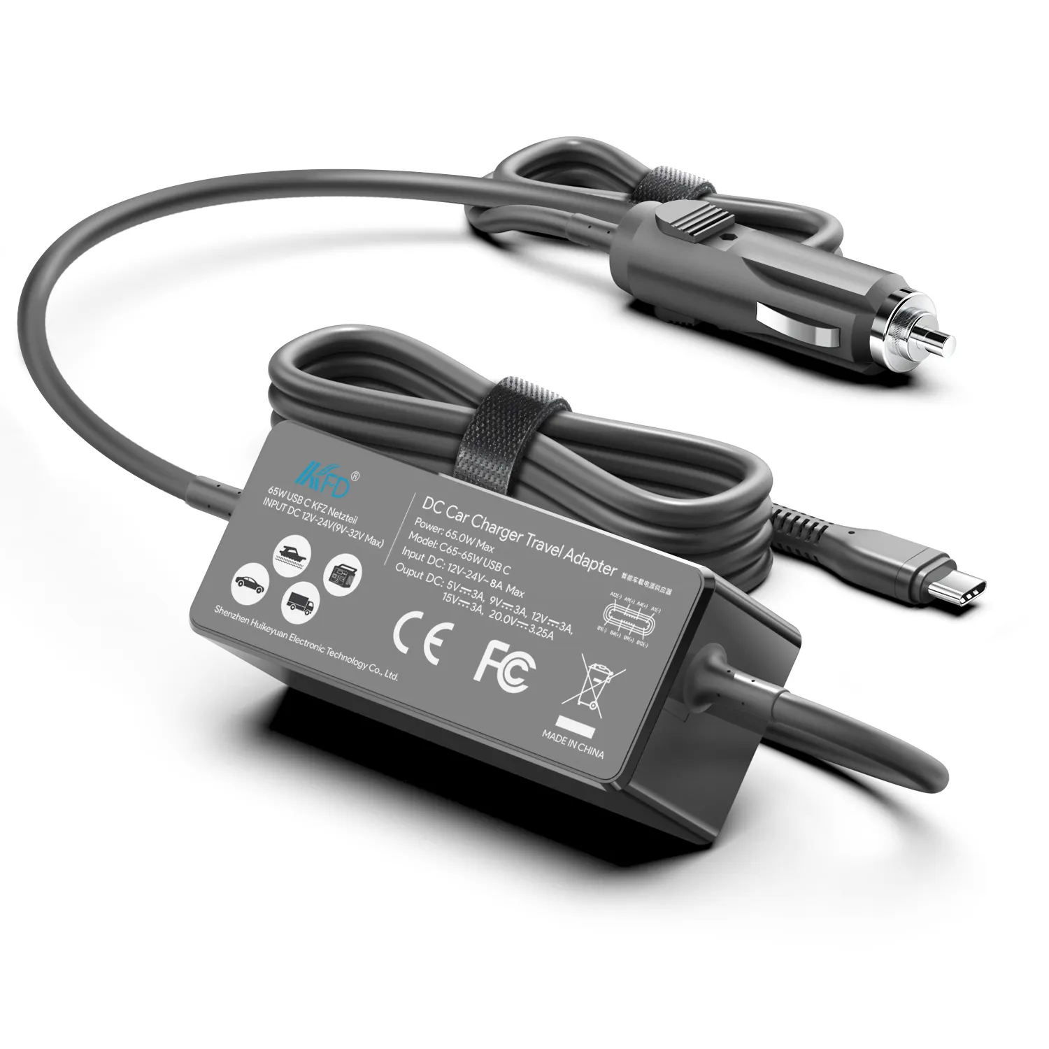 HKY Tipe C Charger 65W 45W 12V-24V DC Mobil Adaptor untuk LG Gram 14 15 16 17 2-In-1 2021 Model 15Z90P 15Z90N Usb-C Charger Laptop