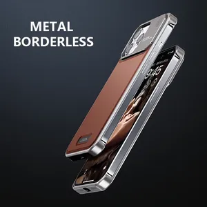 Luxury Leather Metal Phone Case For IPhone 14 13 15 Pro Max Shell For Wireless Charge Aluminum Alloy Leather Phone Cover