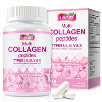 Capsules de peptides de collagène multiples 240 gélules, collagène hydrolysé de types I, II, III, V, X, biotine, acide hyaluronique, supplément, marque privée OEM