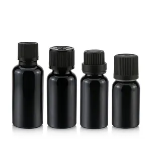 Garrafas de vidro vazias para óleo essencial, frascos de vidro preto, violeta, 5ml, 10ml, 15ml, 20ml, 30ml, com tampa de gotas euro