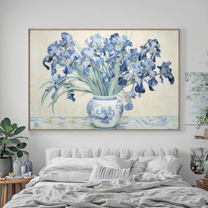 Bán buôn vải in tường nghệ thuật khung màu xanh hoa và chai hình ảnh tác phẩm nghệ thuật treo cho phòng ngủ trang trí nội thất - Product Image 6