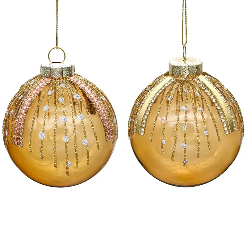 Hoge Kwaliteit Delicate Decoreren Grote Heldere Hangende Kerstboom Ornamenten Sets Glazen Bal Met Glitter