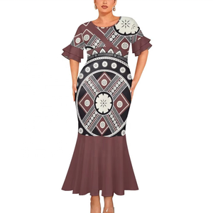 Double Cuff Round Neck Fishtail <b>Dress</b> High Quality Custom Polynesian Samoan Tribal Pattern Design Mermaid <b>Dress</b> - Product Image 4