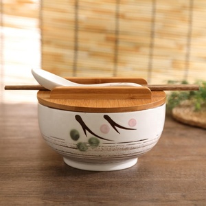 Ensemble de bols à <span class=keywords><strong>ramen</strong></span> en en céramique personnalisés de 6.25 pouces, bol <span class=keywords><strong>japonais</strong></span> avec couvercle et baguettes, offre spéciale - Product Image 5