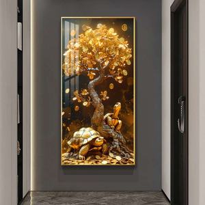 Décoration murale personnalisée en gros pour la maison, peinture dorée, peinture en porcelaine cristalline, décoration murale LED pour salon - Product Image 2