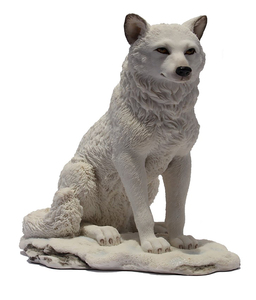 Lupo 7.75 pollici che si siede nella statua della neve resina bianca artico animale figurina decorazione invernale scultura della fauna selvatica decorazione della scrivania di casa ufficio - Product Image 1