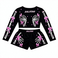 Ensemble 2 pièces pour femme : Crop top à manches longues et short imprimé squelette avec nœud, personnalisable avec logo de marque, vente en gros pour fabricants