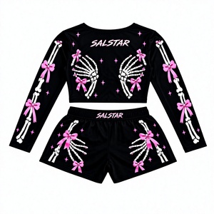Conjunto de 2 Piezas para Mujer, Top Corto de Manga Larga con Estampado de Mano de Esqueleto y Pantalones Cortos, Logotipo de Marca Personalizado, Fabricantes Mayoristas - Product Image 2
