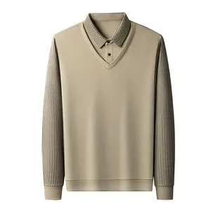 Пуловер с вышивкой логотипа на заказ мужские рубашки поло поддельные двухсекционные полосатые свободные рубашки поло с длинными рукавами для мужчин