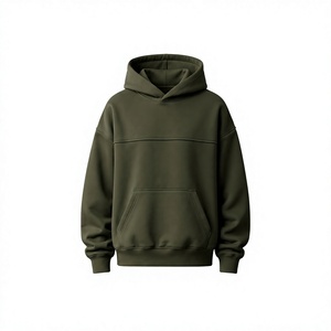 เสื้อสเวตเชิ้ตมีฮู้ดผู้ชายสีเขียวมะกอก ผ้าฟลีซทรงโอเวอร์ไซส์ สีพื้น ดีไซน์กระเป๋า แขนปกติ ใส่ได้ในฤดูใบไม้ร่วง รุ่นปี 2027 - Product Image 1