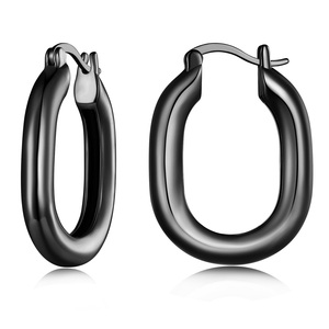 Pendientes de Aro con Baño de Plata Negra, Joyería Clásica Unisex, Diseño Redondo Simple, Accesorio de Moda - Product Image 1