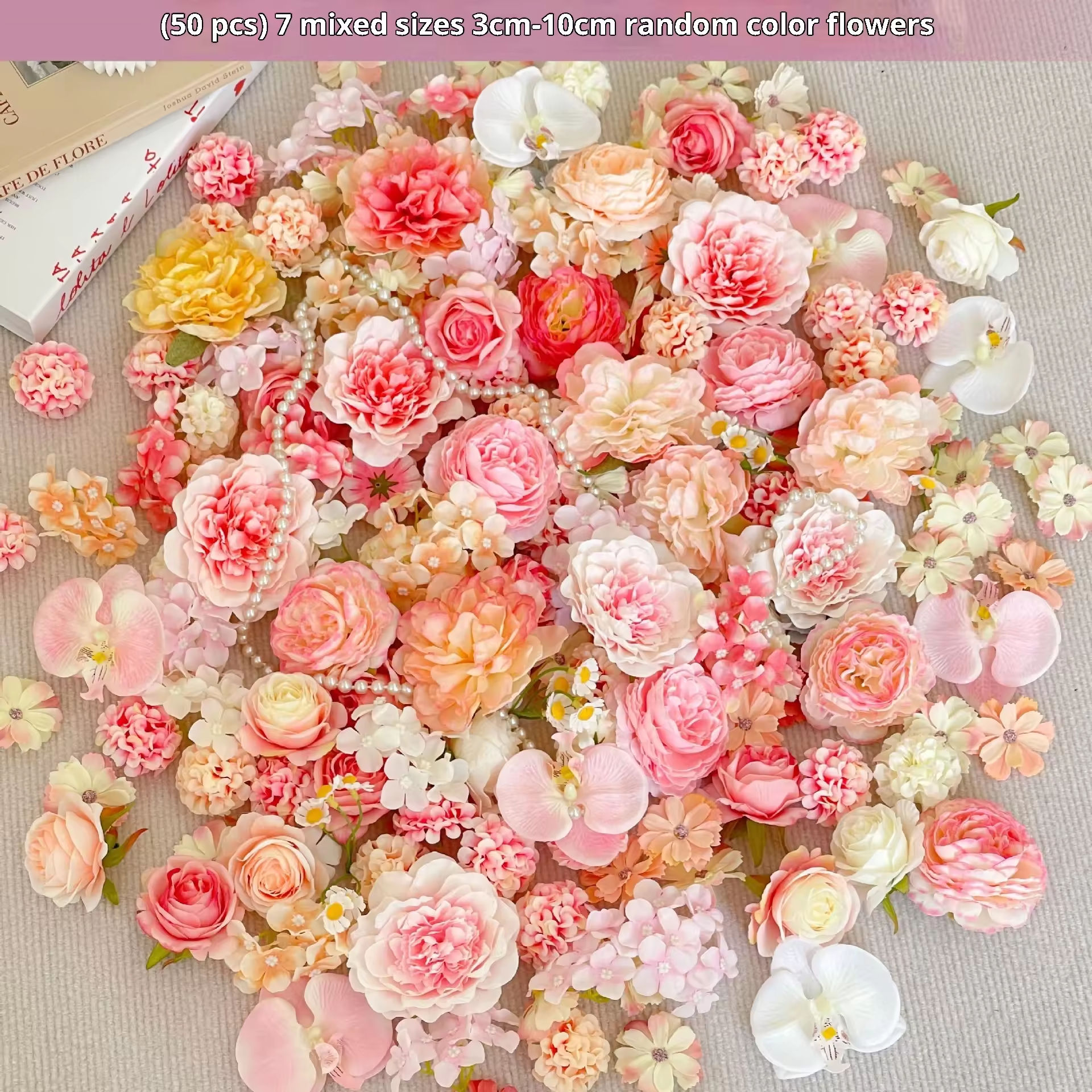 ดอกไม้ผสม 50 ดอก ขนาดใหญ่ กลาง และเล็ก 3 ซม.-10 ซม