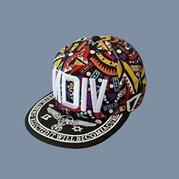 Gorra Snapback Hip Hop de Visera Plana con Logotipo Bordado 3D Personalizado, Estampado Abstracto a Todo Color, Unisex, 6 Paneles, Estilo Casual Urbano, Béisbol, con Puntos