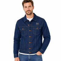 Vente en gros sur mesure 14 oz. Veste en jean pour homme en denim sergé de coton épais, style vintage, avec poches poitrine et taille ajustable