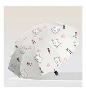 Parapluie pliant à 8 baleines noir enduit, à ouverture et fermeture automatiques, avec motif chat, personnalisable avec logo, vente en gros à bas prix, pour femmes et étudiants (cadeaux) - Product Image 3