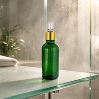 Flacon compte-gouttes en verre vert avec capuchon doré, bulbe en caoutchouc transparent, solution d'emballage cosmétique rechargeable pour marques