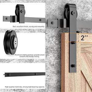 8 FT Kit perangkat keras pintu geser hitam tugas berat instalasi tenang halus 2 pegangan kait mudah bentuk J jendela - Product Image 5
