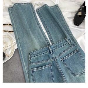 Jean taille haute droit délavé bleu coupe large pour femme – Tendance - Product Image 2