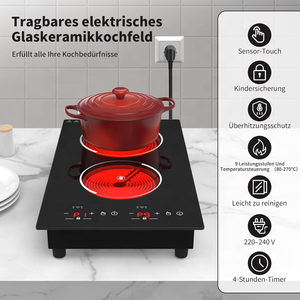 Cuisinière infrarouge commerciale intégrée VBGK 220V 2 brûleurs, panneau en verre céramique, commande tactile par capteur, 9 niveaux de chauffage, sécurité enfant - Product Image 2