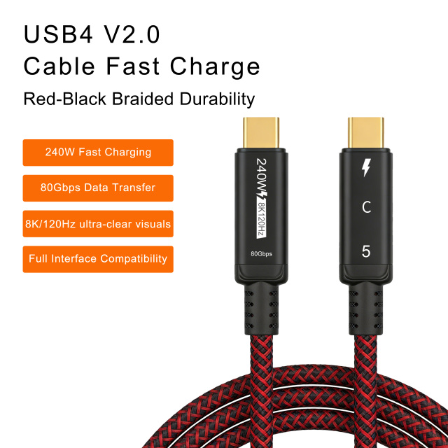 Justlink 240W 80Gbps USB4.2 8K 120Hz Type-C USB-C to C Video Transmission Fast Charging Data Cable for Laptop Phone