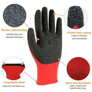 Guante de Trabajo de Seguridad de Poliéster Rojo 13G con Palma Recubierta de Látex Arrugado, Guante Recubierto de Látex con Gran Agarre para Construcción - Product Image 2