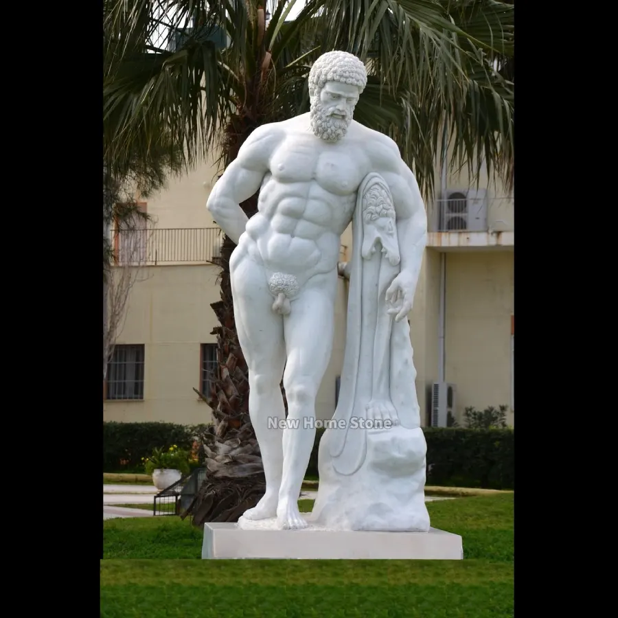 हाथ से नक्काशीदार प्राचीन संगमरमर के हर्कुल्स मूर्ति बिक्री के लिए प्रसिद्ध फरनीस हर्लिस संगमरमर मूर्तिकला