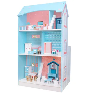 Venta al por mayor 80 s juguetes venta-Casa de muñecas de madera de diseño de dos lados para niños, bonita casa de muñecas de madera, juguetes, 2021