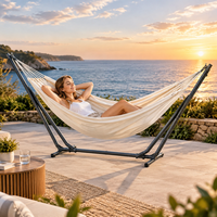 Hamac double portable en coton avec support en acier, lit balançoire réglable, capacité de 150 kg, pour les voyages et la randonnée