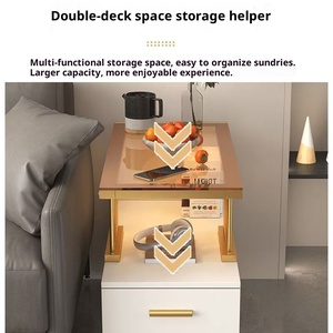 Tavolo laterale moderno a due livelli con piano in marmo e cassetto portaoggetti comodino per soggiorno divano comodino portatile - Product Image 4