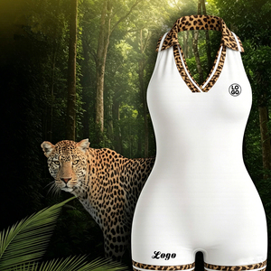Nuovi Arrivi 2026: <span class=keywords><strong>Tute</strong></span> Intere Estive Personalizzabili con LOGO, Motivo Leopardato, Aderenti, per Donna - Jumpsuit Monopezzo per Yoga e Fitness - Product Image 1