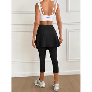 Fisoew Women Skirted Leggings Black With <b>White</b> Stripes Capri Length Athletic <b>Wrap</b> Skirt For Tennis Golf Pickleball - Product Image 5