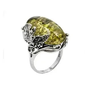 Alibaba Hot Selling China Cheap 925 Sterling Silver Jewelry Grapevine Ring With Ice Green Amber