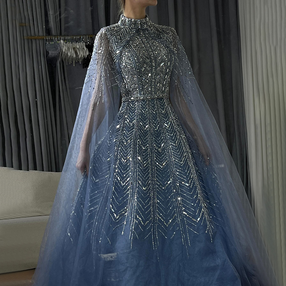 sachin and babi light blue dress Modest Evening Dresses