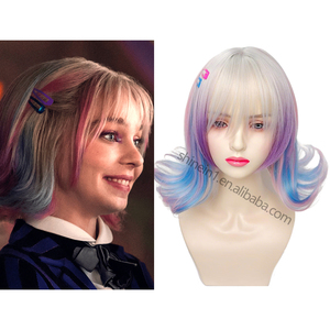 Parrucca Sintetica Corta Ondulata Blu Rosa per Cosplay Anime Serie TV Wednesday Little <span class=keywords><strong>Wolf</strong></span> Girl Enid Sinclair - Product Image 5