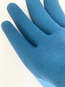 Gants de travail de sécurité de protection à double revêtement antidérapants en latex et mousse bleus imperméables à l'eau - Product Image 5