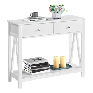 2 Tier Console Table with 1 Drawer and Open Storage Shelf, Sofa Narrow Long Table for Living Room Entryway