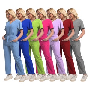 HZMNOI Women Scrub Set Green Short Sleeve Two Piece Medical Uniforms For Hospital Workwear Moisture Wicking Fabric - Product Image 5