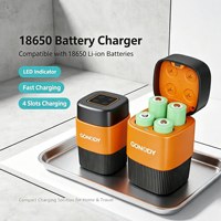 Chargeur de batterie rechargeable GONODY 18650, chargeur rapide intelligent à 4 emplacements, sortie 15W, éclairage LED, protection intégrée, charge