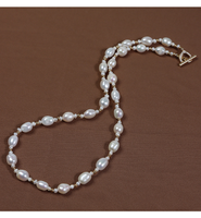 Collier de perles d'eau douce irrégulières de style baroque avec fermoir OT incrusté de diamants en forme de cœur, Niche, Simple et polyvalent