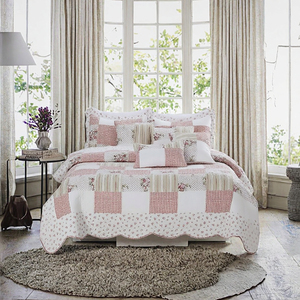 B&amp;B <strong>Kingsize</strong> Bedding Set Beautiful Floral Vintage Patchwork Quilt Reversible Bed Throw 100% Cotton Bedroom Decor + 2 Pillow Sham - Product Image 3