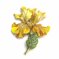 Bros Bunga Iris Enamel Vintage, Pin Daun Kristal Berhias Berlian Imitasi, Lencana Logam Motif Bunga, Perhiasan Pakaian Wanita, Hadiah