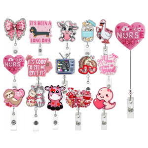 Glitter Valentine's Day Heart Scroll Pull-Out <b>Buckle</b> Retractable Alligator <b>Clip</b> Badge Scroll Acrylic Fun ID Card <b>Buckle</b> - Product Image 1