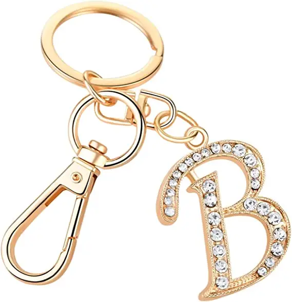 Wholesale Custom promotional Women Keychains Purse Charms for Handbags Crystal Alphabet Initial Letter Metal Pendant with Key R