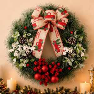 Wholesale Christmas Front Door Artificial Pine Needle <b>Wreath</b> With Red Truck Bow Pinecones and Berries - Product Image 4